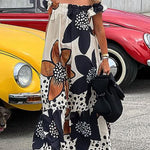 Loose Short Sleeves Flower Print Split-Joint Off-The-Shoulder Maxi Dresses