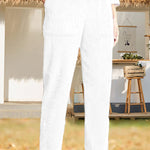 Solid color elastic waist striped straight casual pants