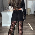 Queen Temperament Leaf Pattern Mesh High Rise Flare Pants