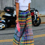 Stylish Selection Wide Leg Loose Checkerboard Printed Casual Pants Bottoms