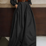 Long Sleeves Loose Buttoned No Belt Solid Color V-neck Jumpsuits