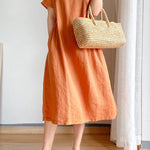 Casual Loose Solid Color Round-Neck Midi Dresses