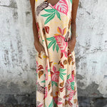 Botanical Print V-Neck Pocket Loose Casual Maxi Dress