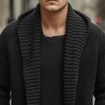 Men's Autumn And Winter Fashion Solid Color Cotton Yarn Knitted Long Hooded Cardigan