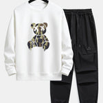 Camouflage Dissolving Bear Print Relax Fit Sweatshirt & Drawstring Jogging Pants