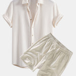 Waffle Button Up Shirt & Linen Cotton Blend Drawstring Shorts