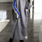 Long Sleeves Loose Contrast Color Stand Collar Maxi Dresses