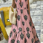 Elegant Sleeveless Mid Length Bohemian Print Dress