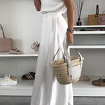 Santie Round Neck Cape Sleeve Loose Top and Elastic Waist Pocket Wide Leg Pants Set