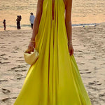 Sleeveless Solid Color Deep V-Neck Maxi Dresses