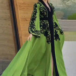 A-line Flared Sleeves Printed Tied Waist V-neck Maxi Dresses