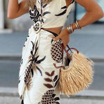 Sleeveless Dress with Tropical Pineapple Print