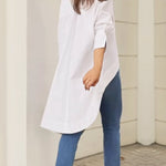 High-Low Long Sleeves Buttoned Pockets Solid Color Split-Joint Lapel Blouses&Shirts Tops