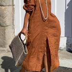 COTTON LINEN BUTTON SOLID DRESS