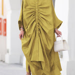 Long Sleeves Loose Buttoned Pleated Solid Color Lapel Maxi Dresses Shirt Dress
