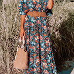 Sky Blue Boho Floral Print Knotted Backless Maxi Dress
