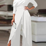 Solid Color One-Shoulder Long Sleeves T-Shirt + High-Waisted Wide Leg Pants Trousers Two Pieces Set