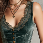 Vintage Sleeveless Lace Neck Velvet Vest