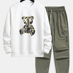 Camouflage Dissolving Bear Print Relax Fit Sweatshirt & Drawstring Jogging Pants