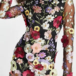Elegantly Enchanted Floral Applique Backless Long Sleeve Mini Dress