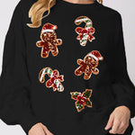 Christmas Gingerbread Man Sequin Casual Long Sleeve Sweatshirt