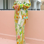 Satin Floral Print Back Tie-up Button Down Oversized Blouse