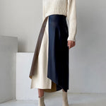 A-Line High Waisted Asymmetric Contrast Color Split-Front Skirts Bottoms