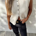 Casual Street Solid Color Buckle O Neck Tops