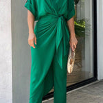 Solid color V-neck high waist V-neck temperament elegant fashion casual suit