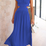 Solid Mockneck Cut Out Maxi A-line Swing Dress