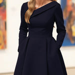 A-Line High Waisted Pleated Pockets Solid Color V-Neck Maxi Dresses