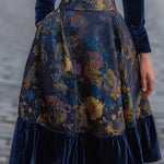 Velvet Bodice Printed Midi Dress With Long Sleeves