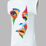 Cap Sleeve Loose Multi-Colored Printed High-Neck T-Shirts Tops