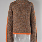Casual Long Sleeves Loose Contrast Color Half Turtleneck Sweater Tops