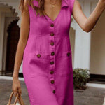 V-neck single-breasted button-down dress
