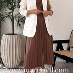 Strapless Pleated Faux Leather Midi Dress(2 Colors Available!)