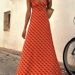 Orange Short Sleeve Regular Print Long Suspender Dress
