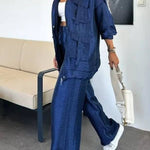 Easy on Me Metallic Fabric Elastic Waist Pocketed Wide Leg Pants