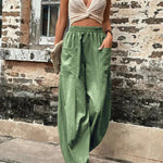 Loose Plus Size Elasticity Pockets Solid Color Pants