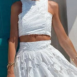 Next Trip Floral Embroidery Crochet Lace Crop Tank Top