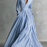 Women's Striped Polyester-cotton Blend Shirt Collar Belt Maxi Dress