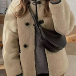 Round Neck Long Sleeve Faux Fur Coat