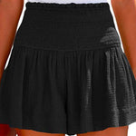 Elastic Smocked Waist Wide Leg Solid Shorts
