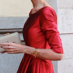 A-Line Loose Pleated Pockets Solid Color Split-Joint Round-Neck Midi Dresses
