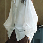 Casual Loose Puff Sleeves Solid Color Lapel Blouses