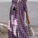 Floral Printed Plunging Half Sleeves Loose Maxi Dresses