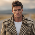 Men's Classic Retro Lapel Houndstooth Wool Double-breasted Jacket