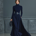 Women's Dark Blue Knitted High-neck Dress