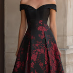 Off-Shoulder Floral Print A-Line Midi Dress