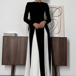 Contrast color double-layered tulle long-sleeved maxi dress